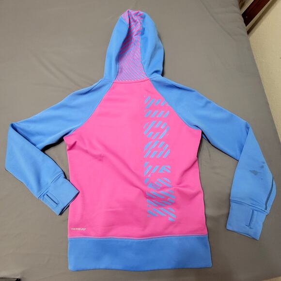 Nike Therma-Fit Colorblock Full Zip Hoodie Pink Blue Warm Fleece Active Small - Picture 2 of 12